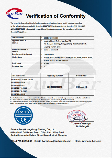 চীন Liuyang Stageli Technology Co., Ltd. সার্টিফিকেশন